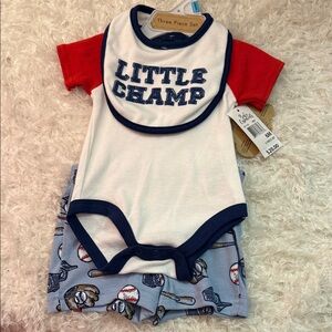 Baby essentials Little Champ Red and White Baby Outfit Set nwt